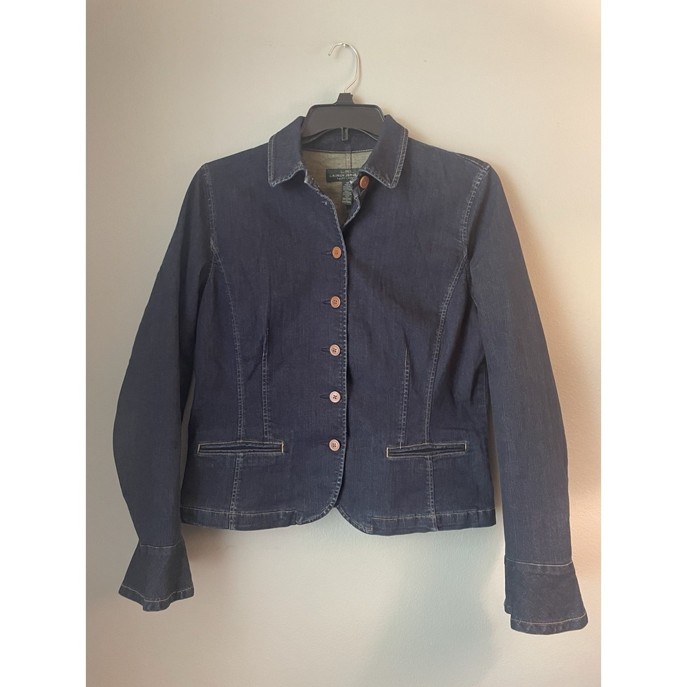 Lauren Jeans Co Ralph Lauren Jean Jacket Womens Medium Denim Dark Wash VTG SZ 14